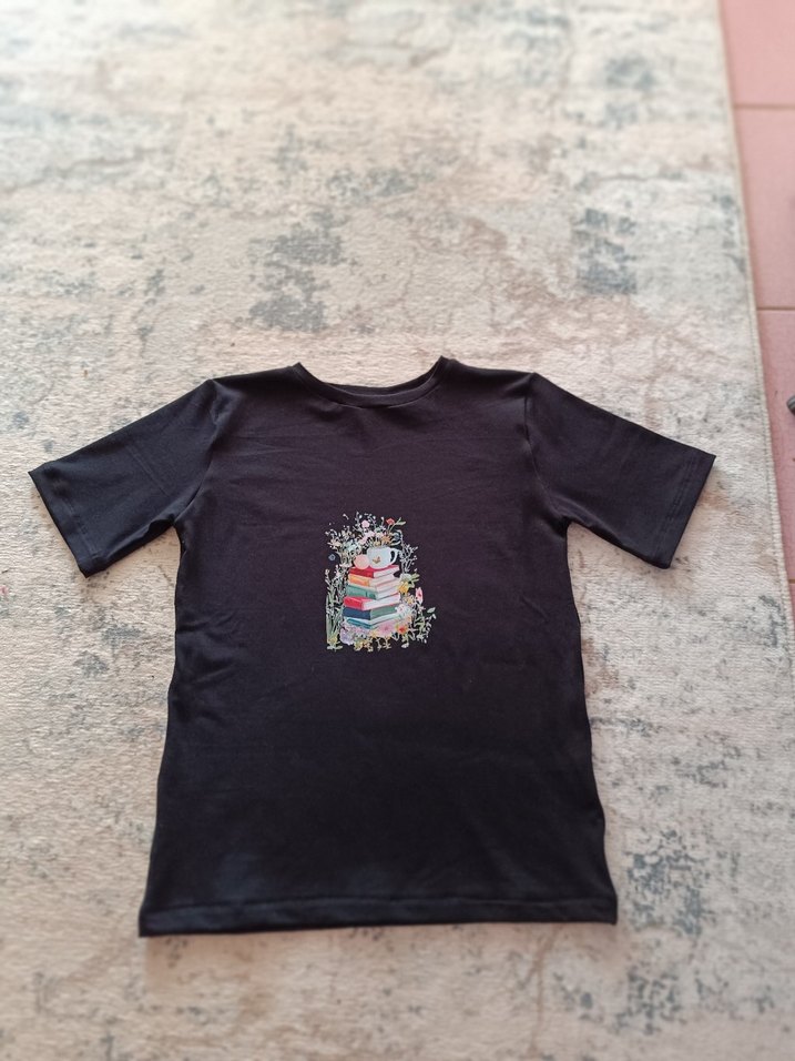 Kız Çocuk Siyah Baskılı Kısa Kollu Tişört S/XS yetişkine de olur - Görsel 3