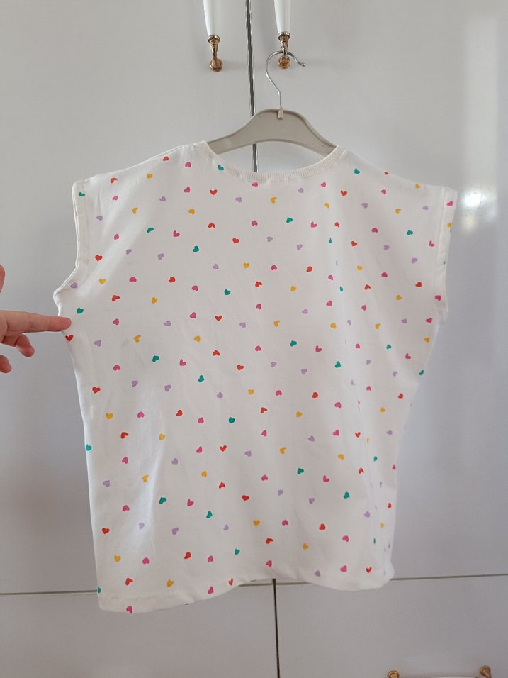 Beyaz Pamuklu Kız Çocuk Kalp Desenli Bluz 
S/XS - Görsel 4