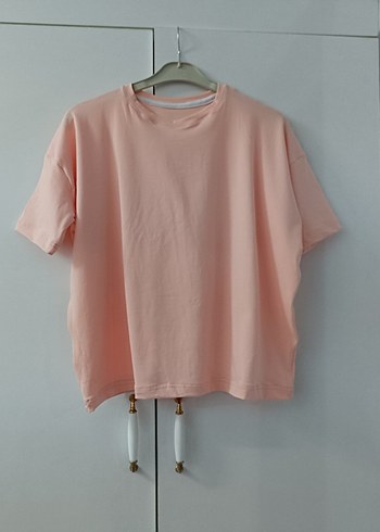 Pembe Kısa Kollu Oversize Tişört