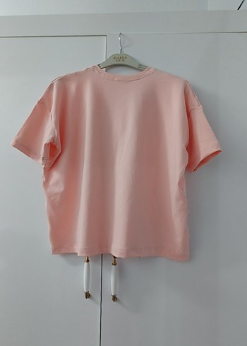 Pembe Kısa Kollu Oversize Tişört - Görsel 6