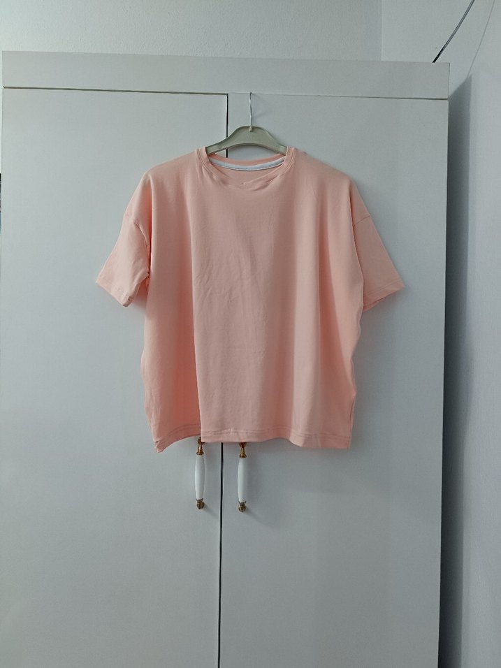 Pembe Kısa Kollu Oversize Tişört - Görsel 2