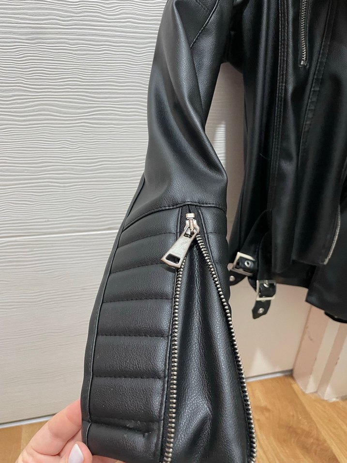 Kadın Siyah Deri Biker Ceket - Görsel 2