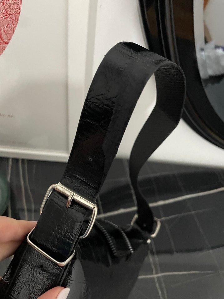 Siyah Deri Yılan Desenli Tokalı Kadın Çanta - Görsel 2