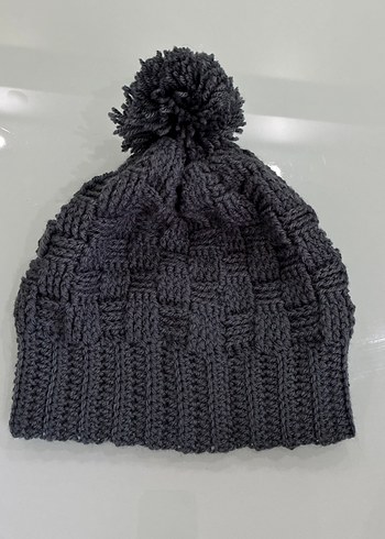 Bordo Örgü Kadın Bere Siyah Kalp Desenli - Görsel 4