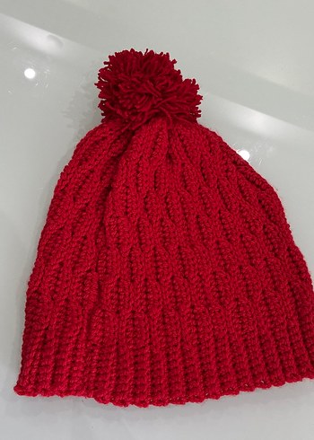 Bordo Örgü Kadın Bere Siyah Kalp Desenli - Görsel 2