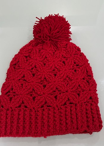 Bordo Örgü Kadın Bere Siyah Kalp Desenli - Görsel 5