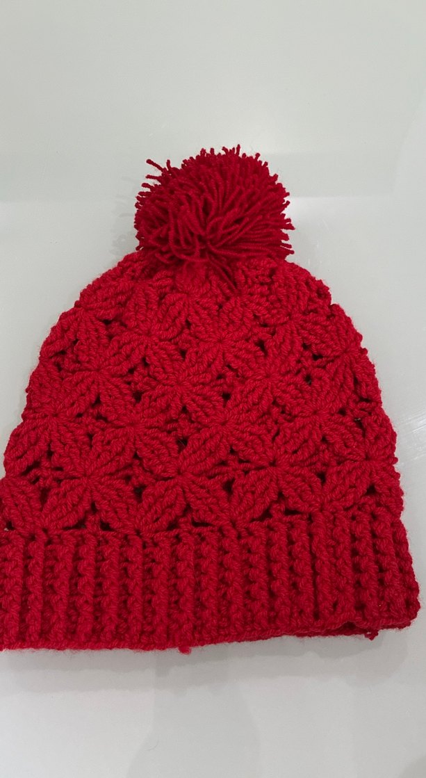 Bordo Örgü Kadın Bere Siyah Kalp Desenli - Görsel 5