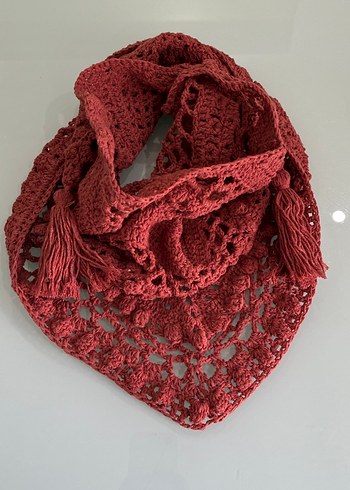 Bordo Dantelli Bohem Örgü Şal boyunluk - Görsel 2