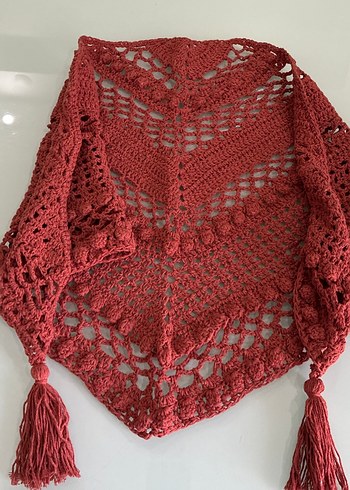 Bordo Dantelli Bohem Örgü Şal boyunluk - Görsel 3