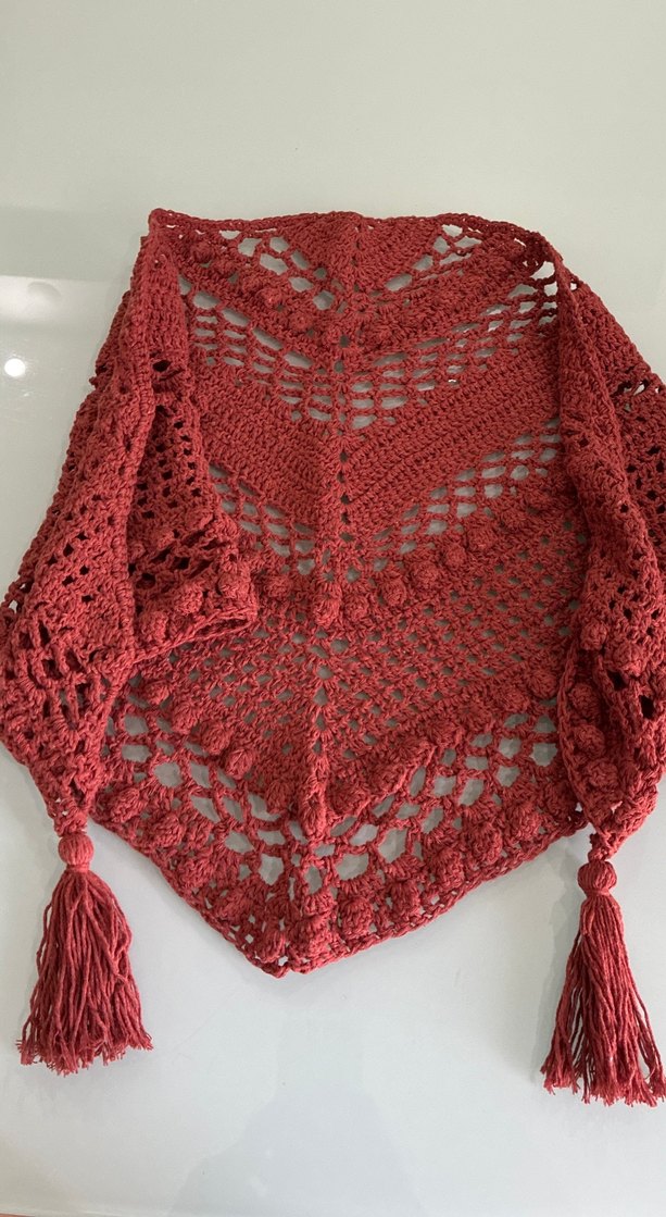 Bordo Dantelli Bohem Örgü Şal boyunluk - Görsel 3