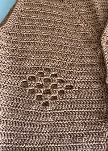 Kahverengi V Yaka Örgü Kadın Yelek 36 beden dar kalıp - Görsel 2