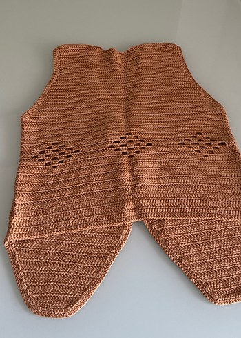 Kahverengi V Yaka Örgü Kadın Yelek 36 beden dar kalıp - Görsel 3