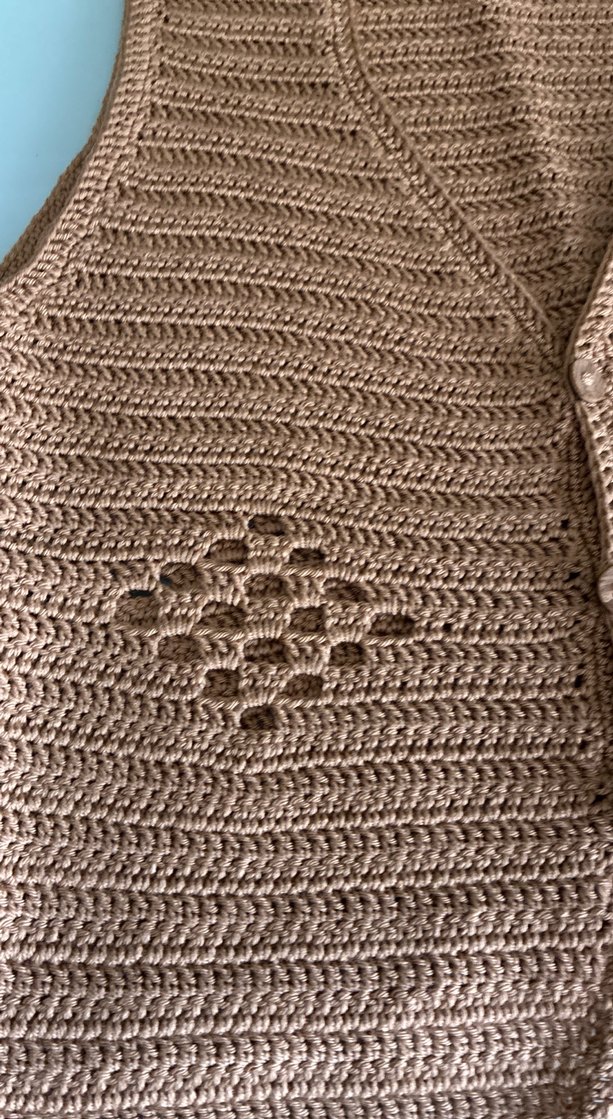 Kahverengi V Yaka Örgü Kadın Yelek 36 beden dar kalıp - Görsel 2
