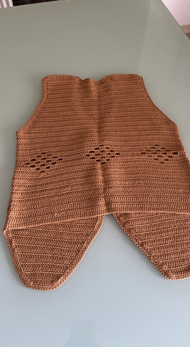 Kahverengi V Yaka Örgü Kadın Yelek 36 beden dar kalıp - Görsel 3