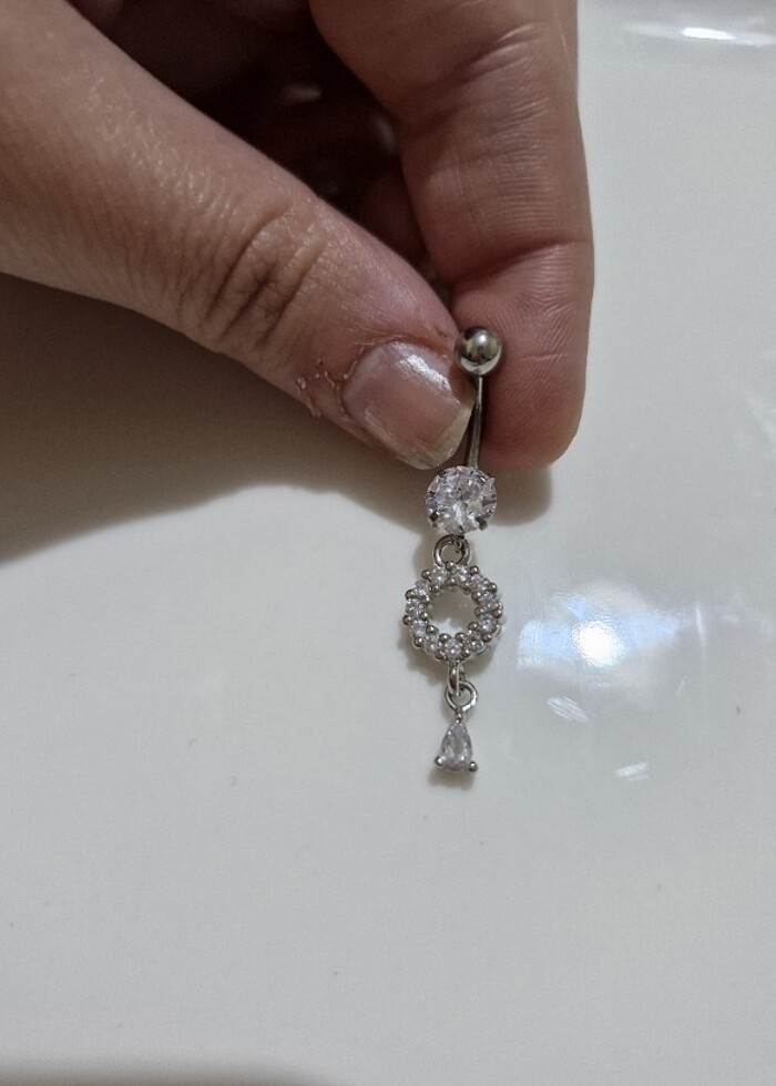 Taşlı yuvarlak çelik göbek piercingi - Görsel 2