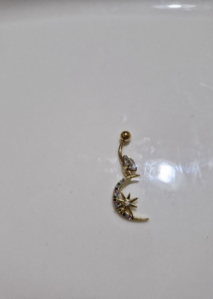 Çelik hilal taşlı göbek piercingi - Görsel 3
