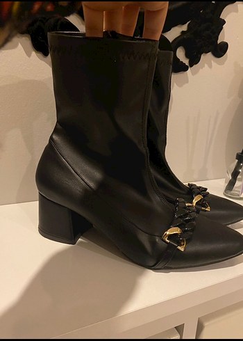 Siyah Deri Stiletto Topuklu Kadın Bot - Görsel 2