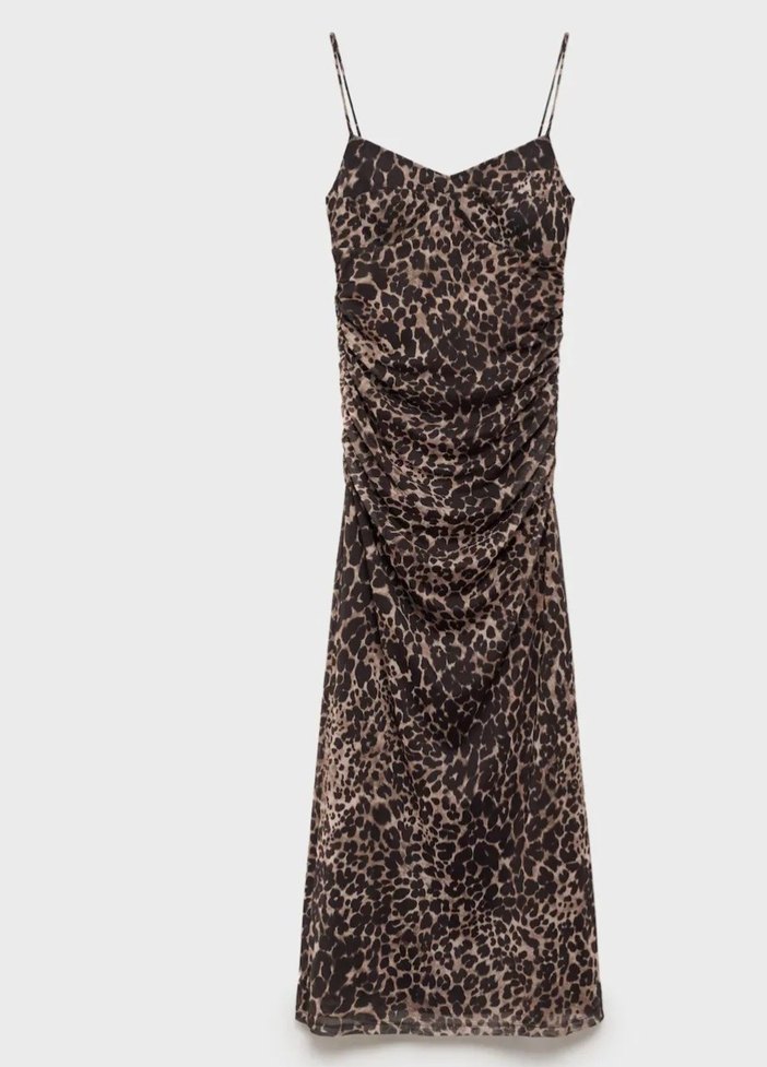 Mango Leopar Desenli Midi Drapeli Elbise - Görsel 4