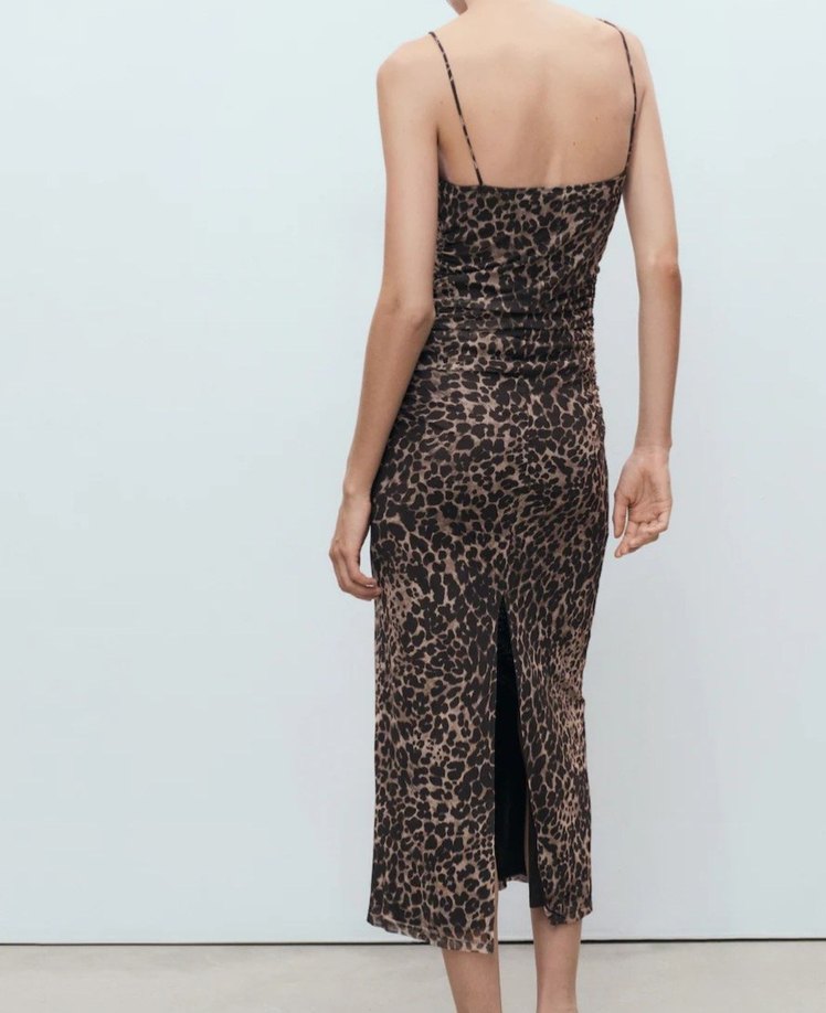 Mango Leopar Desenli Kahverengi Midi Elbise - Görsel 3