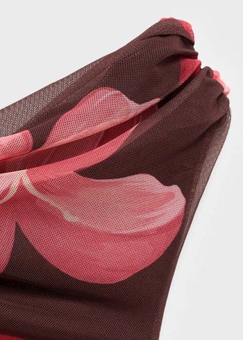 Mango çiçek desenli drapeli kalem elbise - Görsel 5