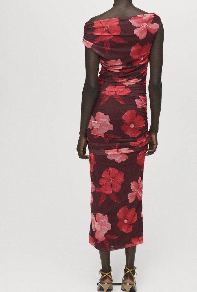 Mango çiçek desenli drapeli kalem elbise - Görsel 3