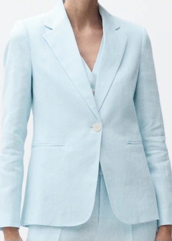 Mango Mavi Keten Kadın Blazer Ceket - Görsel 2