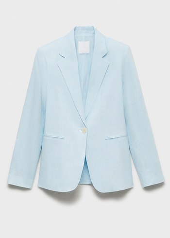 Mango Mavi Keten Kadın Blazer Ceket - Görsel 3