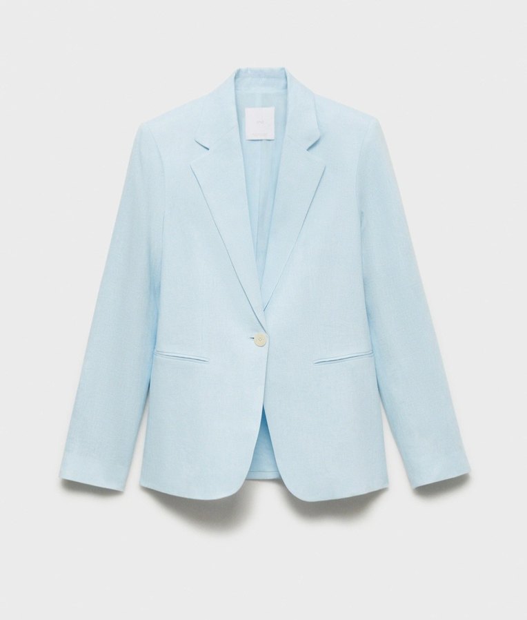 Mango Mavi Keten Kadın Blazer Ceket - Görsel 3
