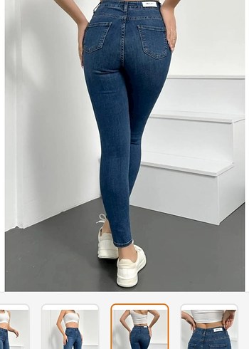 34 Beden Mavi Dar Kesim Midi Kot Pantolon