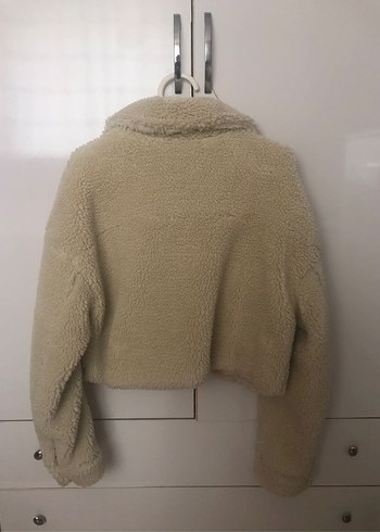 m Beden Beyaz Peluş Midi Boy Kadın Ceket