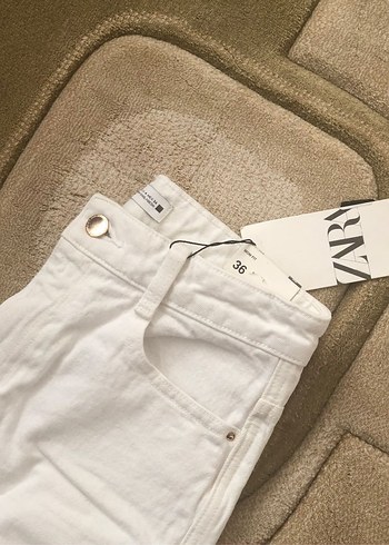 36 Beden Beyaz Kadın Regular Fit Midi Denim Pantolon