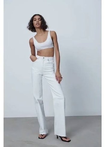 36 Beden beyaz Renk zara high rise long length jeans