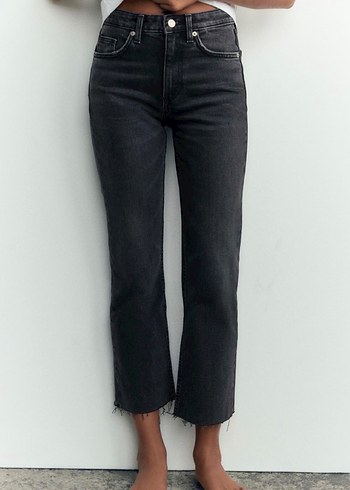 Gri Regular Fit Midi Denim Kadın Jean