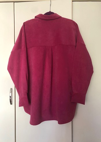 Zara Pembe Bağlama Desenli Denim Kadın Gömlek
