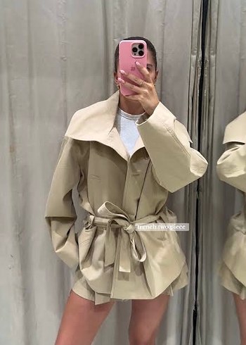 Zara Bej Süet Kemerli Midi Trençkot