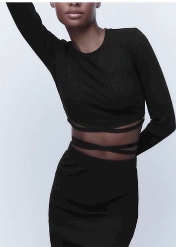 Zara Kruvaze Bağcıklı Siyah Kadın Bluz
