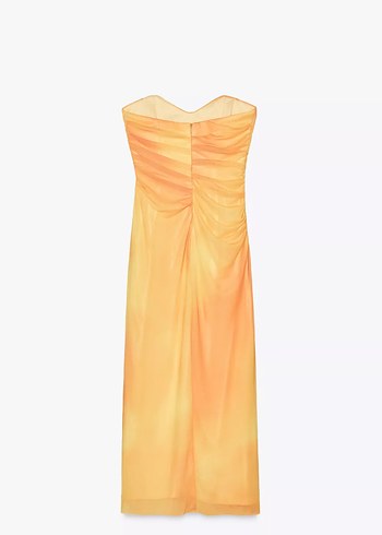 Zara Askısız Drapeli Sarı Uzun Elbise