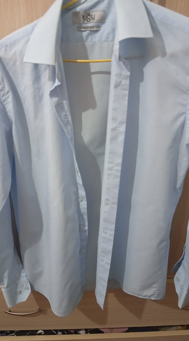 Kiğılı Mavi  uzun kollu erkek gömlek - Görsel 3