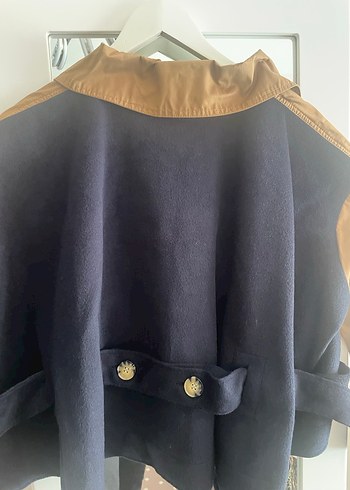 Düğmeli Kahverengi Kısa Kadın ceket keten yün - Görsel 4