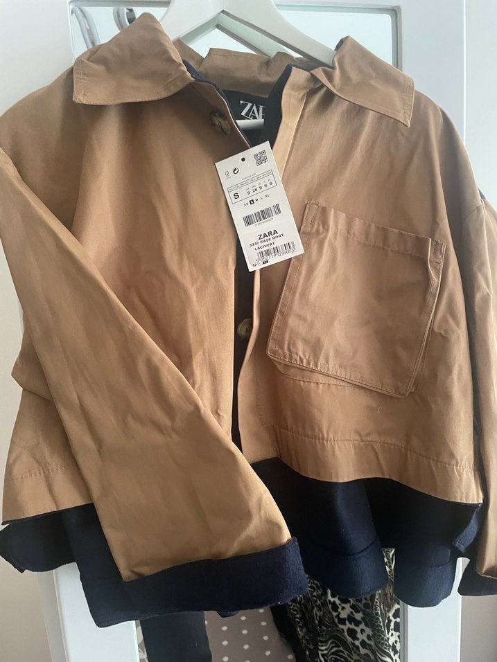 Düğmeli Kahverengi Kısa Kadın ceket keten yün - Görsel 3