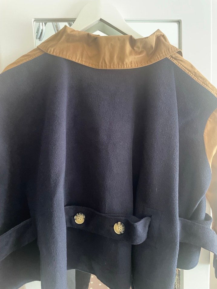 Düğmeli Kahverengi Kısa Kadın ceket keten yün - Görsel 4