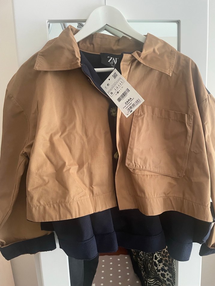 Düğmeli Kahverengi Kısa Kadın ceket keten yün - Görsel 2