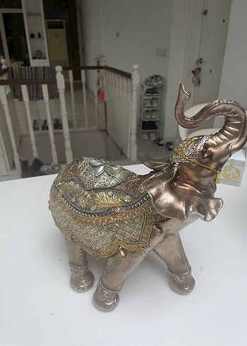 Gri ve Altın Renkli Fil Biblo - Görsel 2