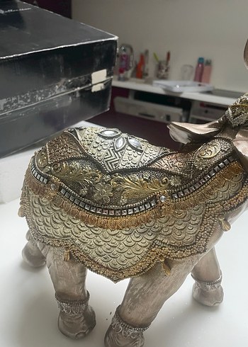 Gri ve Altın Renkli Fil Biblo - Görsel 4