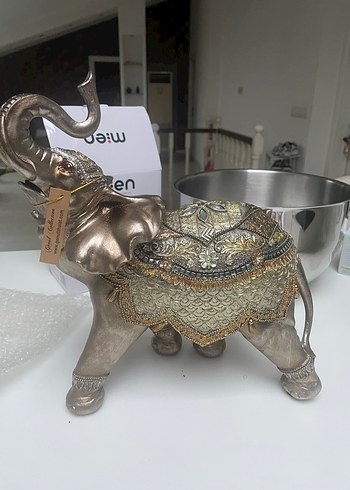 Gri ve Altın Renkli Fil Biblo - Görsel 6