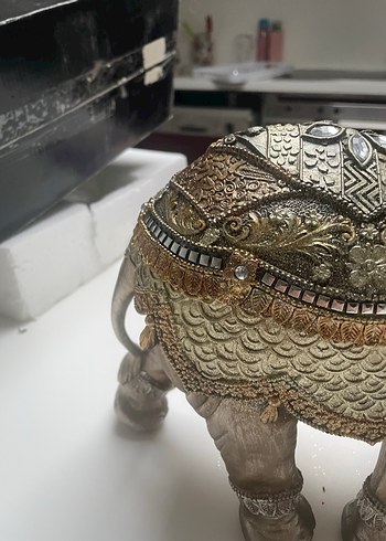 Gri ve Altın Renkli Fil Biblo - Görsel 5