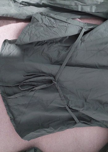 Düğmeli Gri Keten Kadın Gömlek ETİKETLİ - Görsel 3