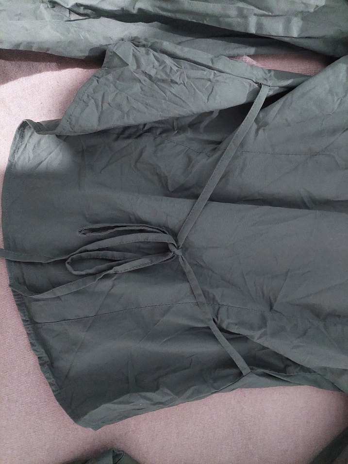 Düğmeli Gri Keten Kadın Gömlek ETİKETLİ - Görsel 3