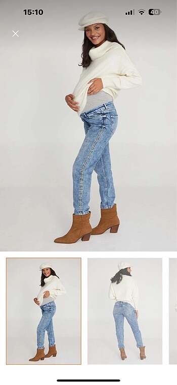 Diğer Hamile Boyfriend Jean Likralı Nakış Detaylı Denim Pantolon