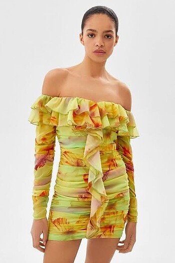 Bershka fırfırlı şifon mini elbise